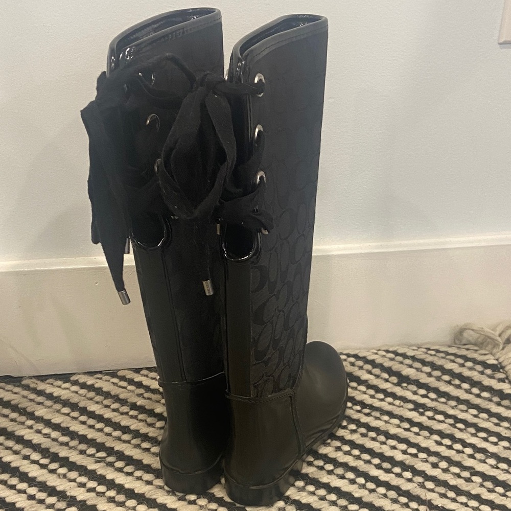 Coach Tristee Waterproof Rain Boots sz. 6 Lace Corset Monogram - Picture 6 of 14